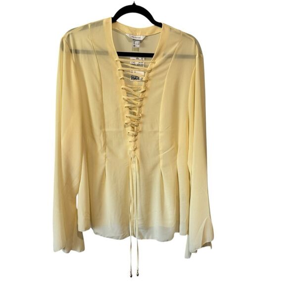 H&M Edition S/S 2025 Lacing-Detail Chiffon Pale Yellow Blouse Lace-Up - Picture 4 of 5